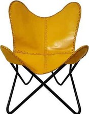 Yellow Buffalo Leather Relax Butterfly Chair Living Room Lounge Chair Folding