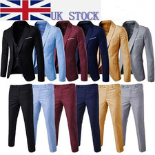 Men's Suits One Button Slim Fit 3-Piece Suit Business Formal Jacket Pants Set UK
