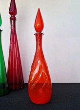 Vintage Mid Century 50s 60s Orange Handblown Glass 20" Genie Bottle Twist Swirl