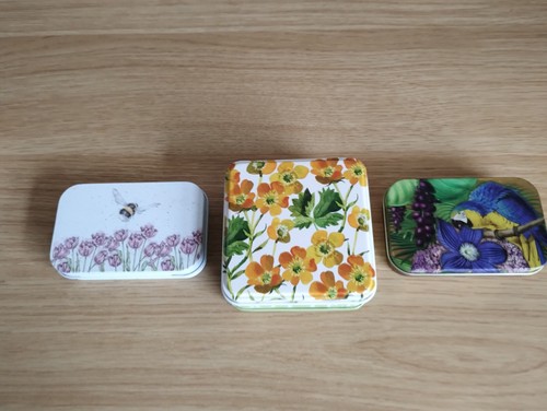 Three small tins - tins., bee,