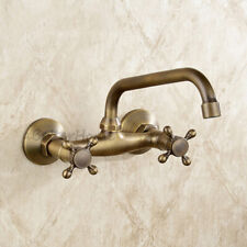 Retro Brass Bridge Wall Mount Kitchen Sink Faucet Double Cross Handle Mixer Tap