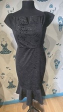 Fabulous Flattering Black Silver Glitter Bardot Fluted Hem Dress, Quiz 14