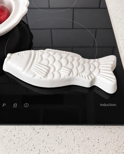 Vintage white ceramic fish - white,