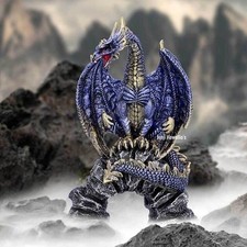 Blue Dragon Acko Figurine Gothic Ornament Metallic Sculpture Statue Boxed Gift