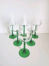Vintage French Luminarc Emerald Green Long Stem Hock Wine Glasses X 6