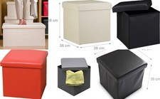 Leather Folding Storage Box Ottoman Seat Stool Storage Boxes Footstool 2 Sizes