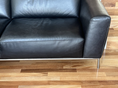Natuzzi black leather - black, 3-seater