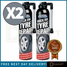2 x QUICK FIX TYRE REPAIR KIT 300ML CAR TEMPORARY INFLATE FLAT TYRE FOAM SEALANT