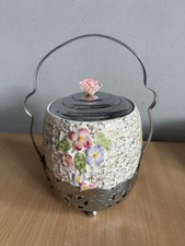 Vintage Wade Floral Hand Painted Ceramic Biscuit Barrel Treats Jar + Stand