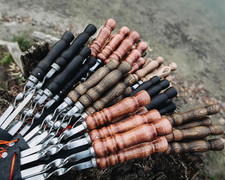 Stainless Steel BBQ Skewers with Wooden Handle - Shish Kebab Skewers, Adana Kebab Skewers, BBQ.