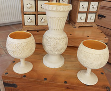 GLAZED POTTERY CARAFE AND TWO