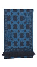Vintage Versace Wool Scarf Black/Blue PreOwned Excellent Condition Made in Italy