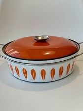 Vintage Catherineholm Norway White & Orange Enamel 27cm Wide Cook Pot