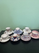 Lot of 7 Vintage Demitasse Cups and Saucers Mixed Patterns Porcelain