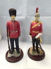 2 British Military Soldier Figurines Coldstream Guard Resin Statues