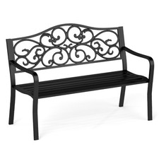 COSTWAY 127CM Outdoor Garden Bench Cast Iron Metal Patio Bench-Black