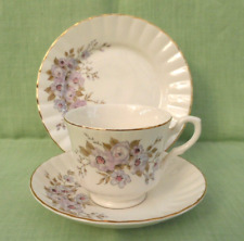 Royal Stafford bone china tea trio -cup, saucer & side plate-mauve & pink floral