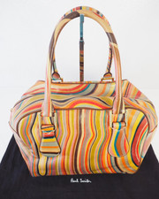 Paul Smith Dark Swirl Large Leather Bag Multicoloured Swirl & Brown Trim
