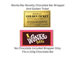 Willy Wonka Chocolate Bar Wrapper + Golden Ticket, Novelty Birthday Gift