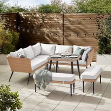 Furniturebox Seychelles Warm Beige Outdoor Rattan 9 Seater Sofa & Table  Set