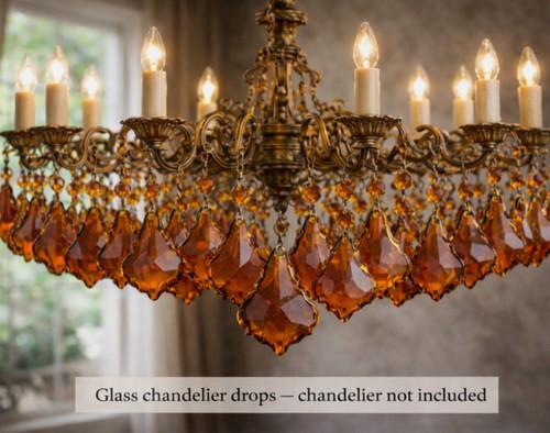 Vintage amber glass chandelier - glass,