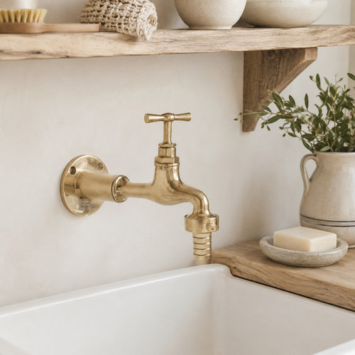 Vintage style brass wall - brass, tap