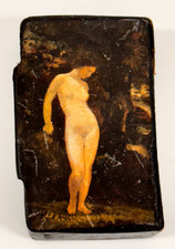 Antique Papier Mache Snuff Box Erotic Nude Lady Victorian 19th century
