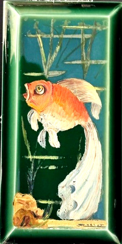 Fancy goldfish painted tile - on,