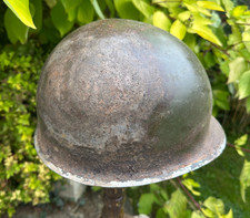 US STEEL HELMET SHELL REAR SEAM SWIVEL BAILS ORIGINAL OLIVE DRAB FINISH.