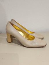 Bally Vintage Court Shoes Gold Leather Size 3.5 Eu 36.5 Kitten Heels Switzerland