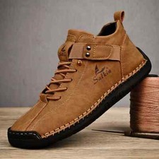 Handmade Leather Casual Men's Sneakers Breathable Comfort Outdoor Ankle Boots