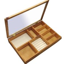 29cm x 40cm Craft Wooden Jewellery Box with Glass Lid Cushions,Christmas Gift