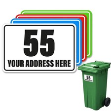 4x COLOURED WHEELIE BIN NUMBERS CUSTOM HOUSE ROAD STREET NAME ADDRESS STICKERS