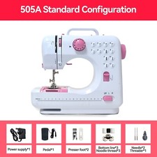 Compact Electric Sewing Machine 12 Stitches Mini Double Thread 220V UK (Pink)