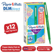 Paper Mate Flair Green Pens Medium Point 0.7mm - Won’t Bleed Ink - Box of 12