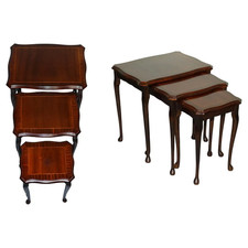 VINTAGE HARDWOOD NEST OF TABLES WITH iNLAY QUEEN ANNE STYLE