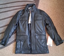 Ixon Mens Motorcycle Leather Jacket Medium Coat New Black Barbour Style Retro