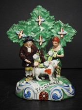 Antique?/Vintage Staffordshire Flatback "Tenderness" Couple with Lamb/Sheep