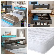 NEW OTTOMAN STORAGE LED UPHOLSTERED DOUBLE SIZE BED FRAME/23CM(H) MATTRESS