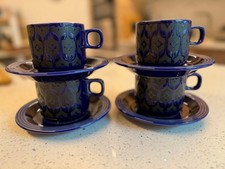 Set of Rare Hornsea Pottery Heirloom Blue Cups and Saucers in mint condition