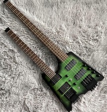 New Solid  Headless Electric Guitar Green Double Neck 4+6 String Free Shipping