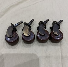 Antique brass & Ceramic Furniture Castors Vintage Wheels Victorian Set Of 4