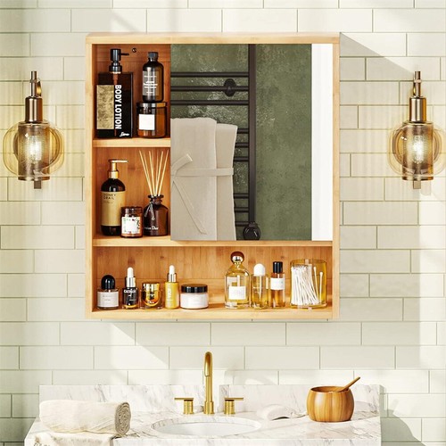 Bamboo open shelved mirrored - open,
