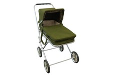Vintage Dolls Green Carry Cot On Wheels / Buggy / Pram