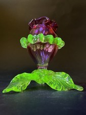 Antique Victorian Cranberry Uranium Vaseline Glass Spill Vase a/f