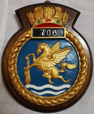 706 Naval Air Squadron Plaque Badge, Hand-Painted, Solid Mahogany Mount, 454g