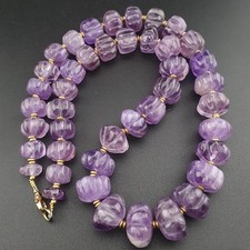Vintage Beautiful Purple Melon Shape Amethyst beads Necklace 24 inches