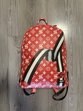 RSN Uni Backpack Red And White Large Capacity Pattern Festival H-16” W-13” D8”