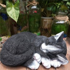 Garden Ornament Cat Sleeping Indoor Outdoor Decor Statue Animal Home Curled