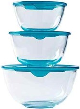 Pyrex Bowls Set Glass 3 Mixing Bowl  0.7L/1.1L/2.3L Ovenware Fridge Microwave